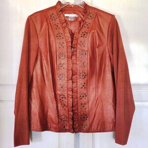 Peter Nygard Vintage 1/2 Leather 1/2 Sweater Zip Up Jacket in Burnt Orange Sz XL